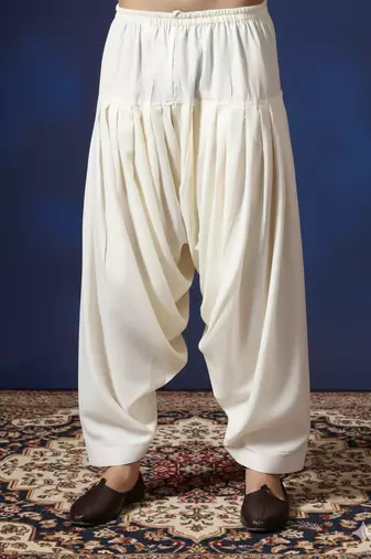 Cream plain cotton patiala for festive, reception, weddings