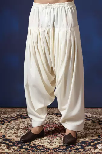 Cream plain cotton patiala for festive, reception, weddings