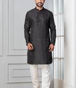 Black embroidery bangalorian kurta pyjama set for festive, reception, weddings