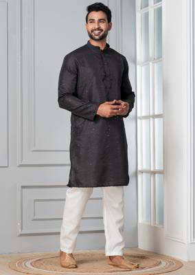 Black embroidery bangalorian kurta pyjama set for festive, reception, weddings 2