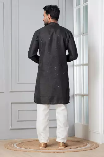 Black embroidery bangalorian kurta pyjama set for festive, reception, weddings