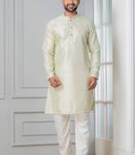 Green embroidery bangalorian kurta pyjama set for festive, reception, weddings