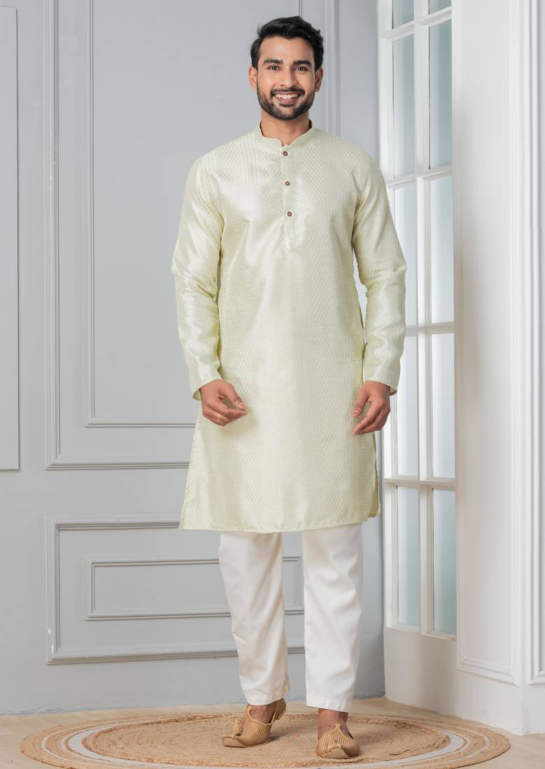Green embroidery bangalorian kurta pyjama set for festive, reception, weddings