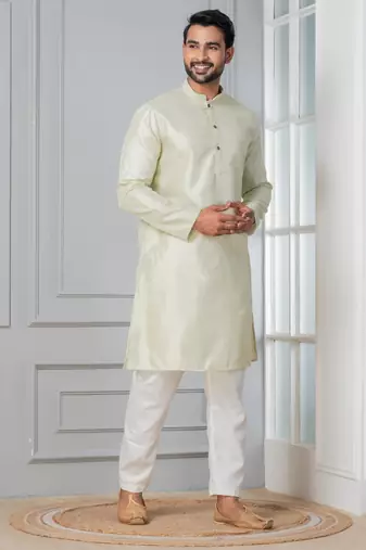 Green embroidery bangalorian kurta pyjama set for festive, reception, weddings