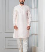 Peach embroidery bangalorian kurta pyjama set for festive, reception, weddings