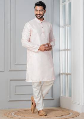Peach embroidery bangalorian kurta pyjama set for festive, reception, weddings 2