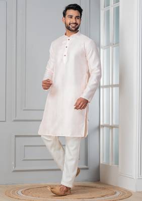 Peach embroidery bangalorian kurta pyjama set for festive, reception, weddings 3