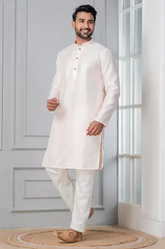 Peach embroidery bangalorian kurta pyjama set for festive, reception, weddings
