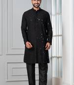 Black embroidery sequence kurta pyjama set for festive, reception, weddings
