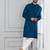 Blue embroidery sequence kurta pyjama set for festive, reception, weddings