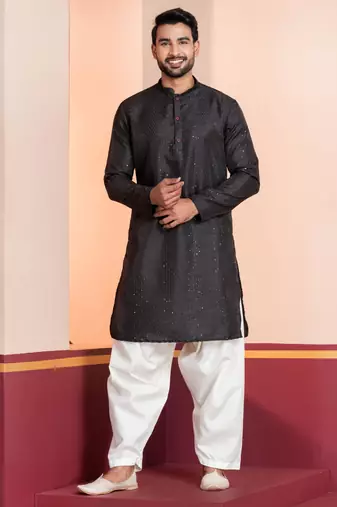 Black embroidery bangalorian kurta patiala set for festive, reception, weddings