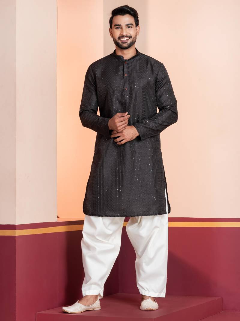 Black embroidery bangalorian kurta patiala set for festive, reception, weddings