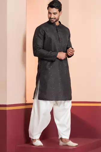 Black embroidery bangalorian kurta patiala set for festive, reception, weddings