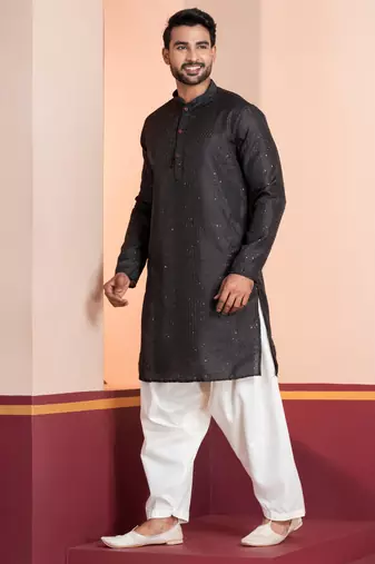 Black embroidery bangalorian kurta patiala set for festive, reception, weddings