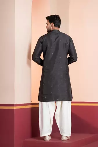 Black embroidery bangalorian kurta patiala set for festive, reception, weddings