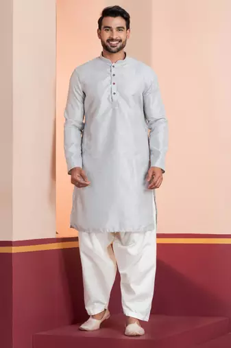 Grey embroidery bangalorian kurta patiala set for festive, reception, weddings