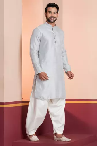 Grey embroidery bangalorian kurta patiala set for festive, reception, weddings