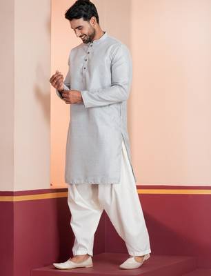 Grey embroidery bangalorian kurta patiala set for festive, reception, weddings 3