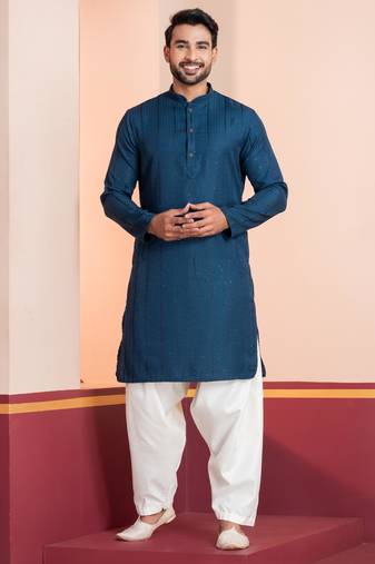 Blue embroidery bangalorian kurta patiala set for festive, reception, weddings
