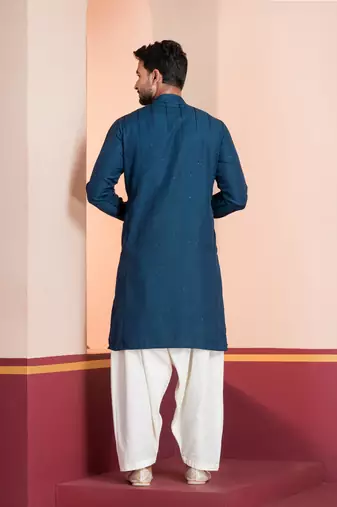 Blue embroidery bangalorian kurta patiala set for festive, reception, weddings