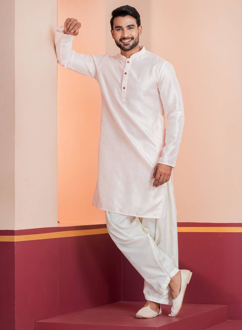 Peach embroidery bangalorian kurta patiala set for festive, reception, weddings