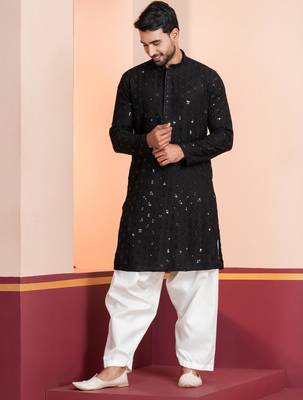 Black embroidery sequence kurta patiala set for festive, reception, weddings 1