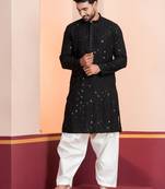 Black embroidery sequence kurta patiala set for festive, reception, weddings