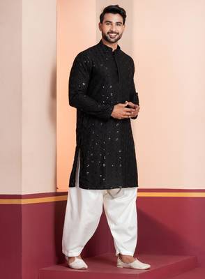 Black embroidery sequence kurta patiala set for festive, reception, weddings 2