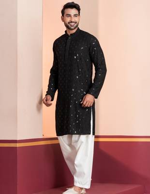 Black embroidery sequence kurta patiala set for festive, reception, weddings 3