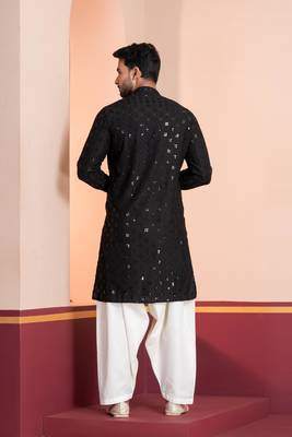 Black embroidery sequence kurta patiala set for festive, reception, weddings 4