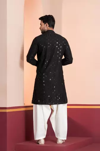 Black embroidery sequence kurta patiala set for festive, reception, weddings
