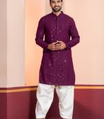 Purple embroidery sequence kurta patiala set for festive, reception, weddings