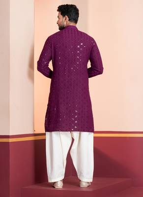 Purple embroidery sequence kurta patiala set for festive, reception, weddings 4