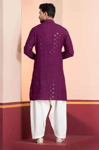 Purple embroidery sequence kurta patiala set for festive, reception, weddings