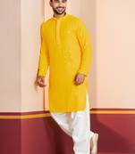 Yellow embroidery sequence kurta patiala set for festive, reception, weddings