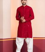 Red embroidery sequence kurta patiala set for festive, reception, weddings