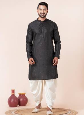 Black embroidery bangalorian kurta dhoti set for festive, reception, weddings 1