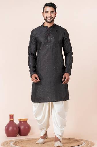Black embroidery bangalorian kurta dhoti set for festive, reception, weddings