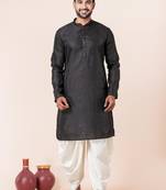 Black embroidery bangalorian kurta dhoti set for festive, reception, weddings