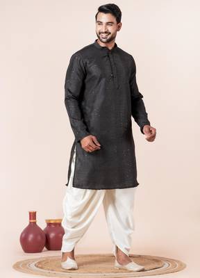 Black embroidery bangalorian kurta dhoti set for festive, reception, weddings 2