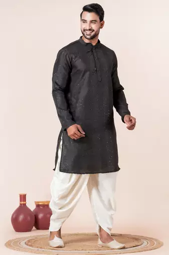 Black embroidery bangalorian kurta dhoti set for festive, reception, weddings