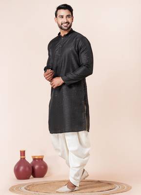 Black embroidery bangalorian kurta dhoti set for festive, reception, weddings 3