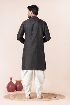 Black embroidery bangalorian kurta dhoti set for festive, reception, weddings 4
