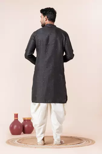 Black embroidery bangalorian kurta dhoti set for festive, reception, weddings