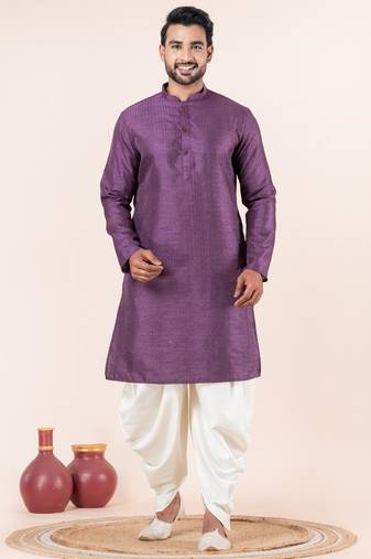 Purple embroidery bangalorian kurta dhoti set for festive, reception, weddings