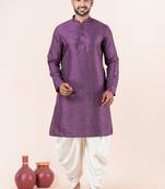 Purple embroidery bangalorian kurta dhoti set for festive, reception, weddings