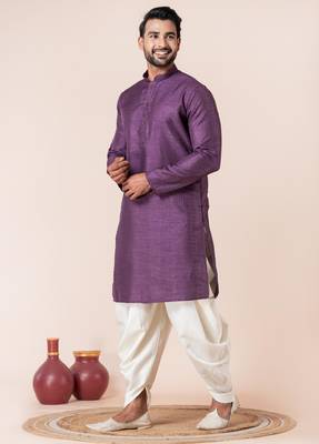 Purple embroidery bangalorian kurta dhoti set for festive, reception, weddings 2