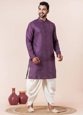 Purple embroidery bangalorian kurta dhoti set for festive, reception, weddings 3
