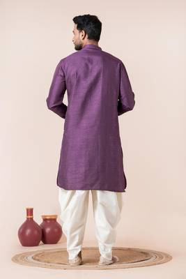 Purple embroidery bangalorian kurta dhoti set for festive, reception, weddings 4