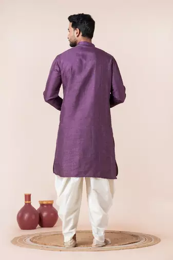 Purple embroidery bangalorian kurta dhoti set for festive, reception, weddings